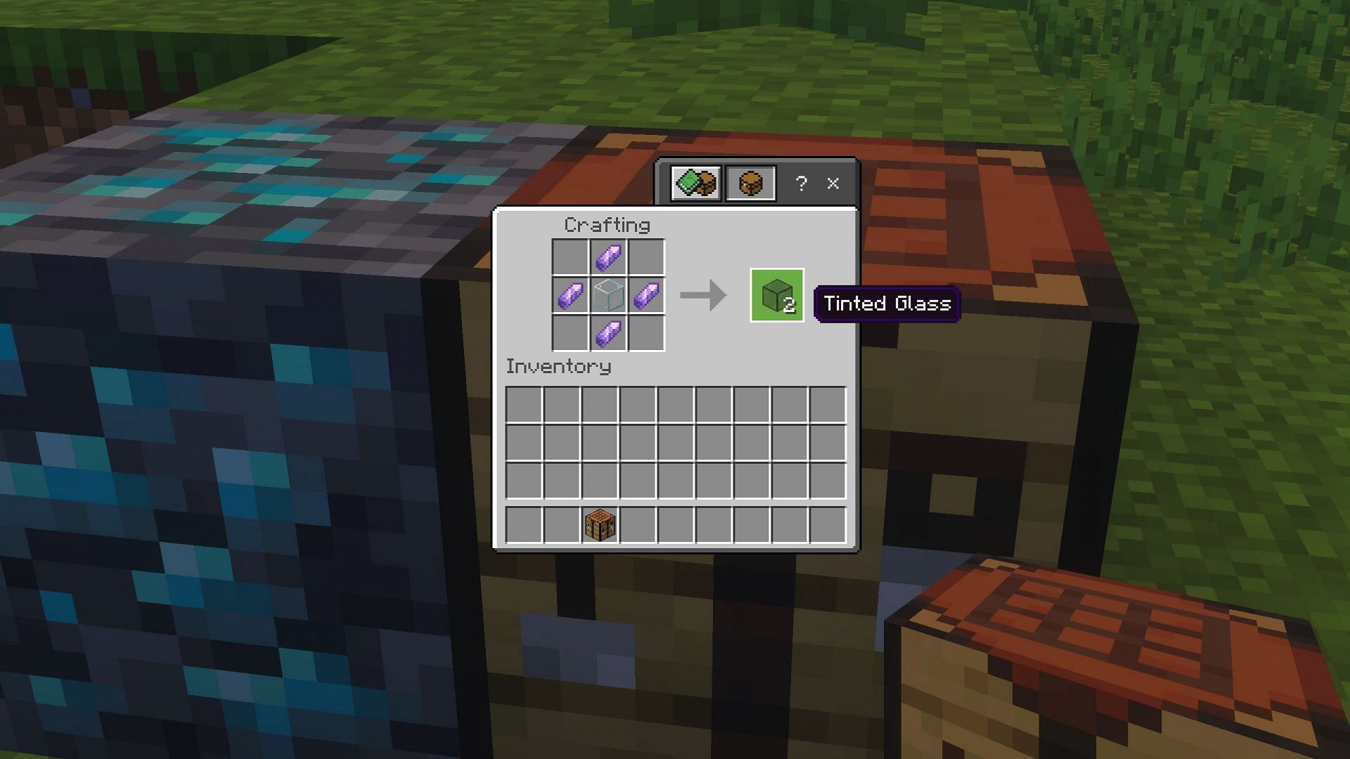 Tinted glass can be crafted with amethyst shards (Image via Sportskeeda Gaming || Mojang Studios)